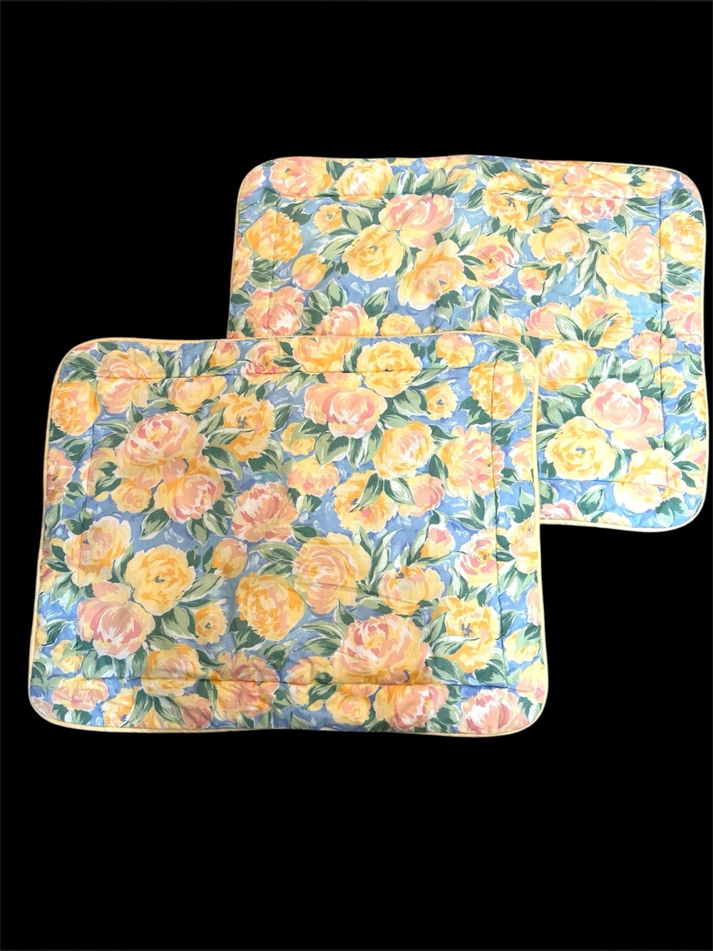 2 Vintage Croscill Fiesta 4678 Floral yellow Blue Pillow Shams Standard Pair